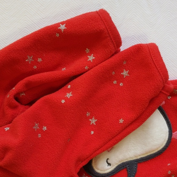 child of mine by carter's red fleece penguin snap footie sleeper pajamas 3 month - Picture 6 of 8